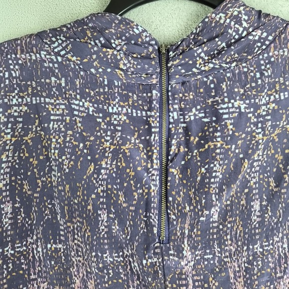 Vintage Banana Republic Top Medium Purple Patterned Silk Ruffle Neck Lightweight - Picture 11 of 13